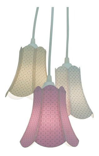 Lustre Pendente Paris Tecidos Arabescos Branco, Bege E Rosa Cor Branco, bege, rosa 110V/220V