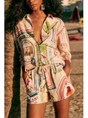 Conjunto Pijama De 2 Piezas Con Estampado Floral Para Mujer