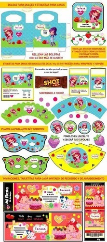Kit Imprimible Frutillitas - Candy Bar Invitaciones + Extras