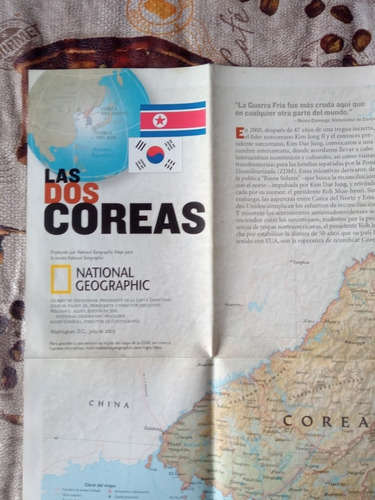 Lamina National Geographic Mapa Las Dos Coreas 2003