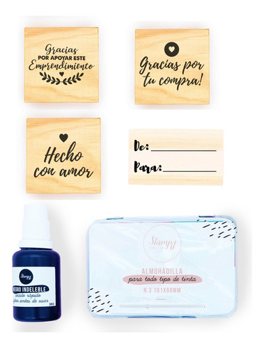 Kit Sellos Decorativos Frases + Almohadilla Tinta Indeleble