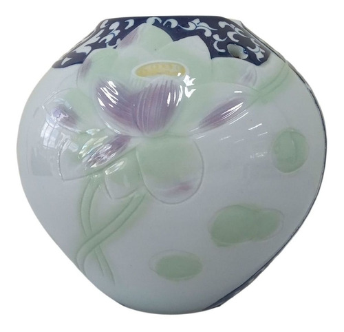 Vaso Em Porcelana Chinesa, Cor Verde Claro, Flor De Lótus