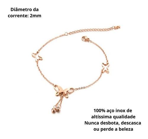 Imagem 5 de 5 de Tornozeleira Feminina Com Pingente Borboleta