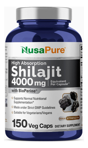 Nusapure Shilajit 4000 Mg 180 Caps Sin Gluten Y Bioperina