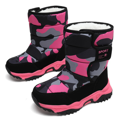 Botas De Nieve Para Niños Zapatos Cálidos De Lana De Camufla