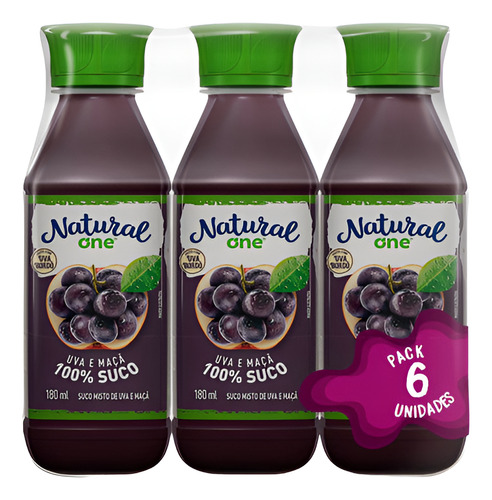 Suco De Uva E Maçã Natural One 180ml Pack Com 6 Unidades