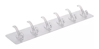 Perchero Adhesivo De Pared -plastico Transparente -6 Ganchos