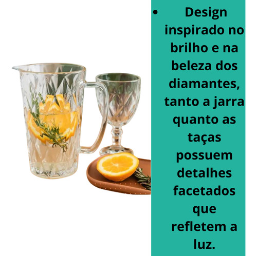 Jogo 6 Taças Diamond Vidro 340ml E Jarra Diamond 1,0 Litro