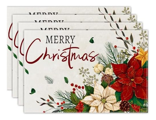 4 Manteles Individuales De Navidad De 12 X 18 Pulgadas, Dise