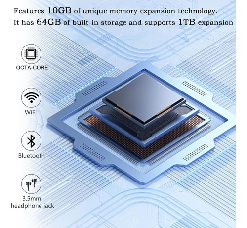Tablet Android 13, 10'', 10gb (4+6) Ram + 64gb Rom, Rosa