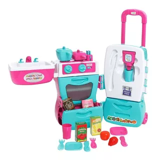 Cozinha Infantil Completa Com Alça Mobility Chef - Tateti Cor Rosa/Verde