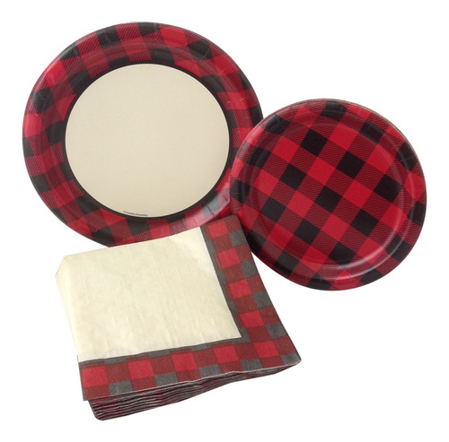 Rojo Tartan Pais Parte Bundle Plato Papel Servilleta Para 8