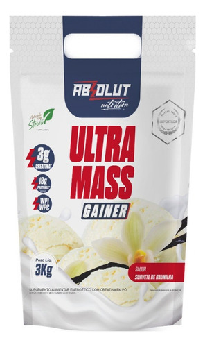 Ultramass 3kg Com Creatina Ganho De Massa -absolut Nutrition Sabor Vanilla Ice Cream