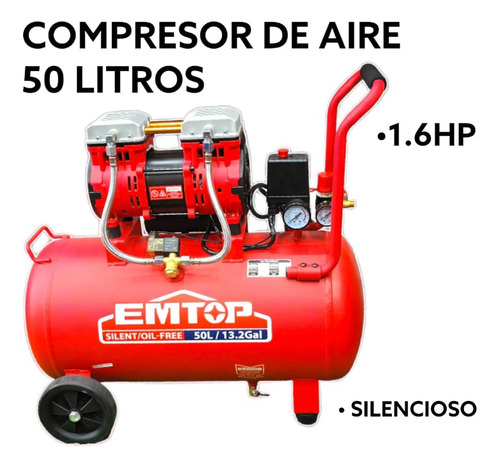 Compresor De Aire 1.6 Hp 50 Litros Emtop 6 Meses De Garantía