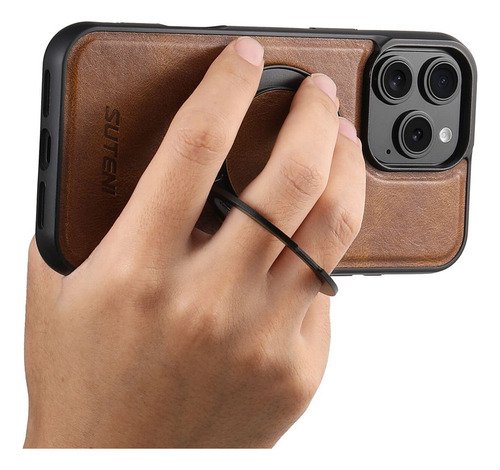 Funda Clásica Retro De Piel Encerada Al Óleo Magsafe, Magnética Inalámbrica, Con Soporte Metálico Para iPhone 16, 15, 14, 13, 12 Series