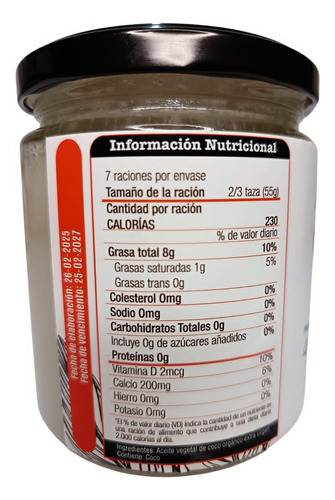 Aceite De Coco Órganico Extravirgen 2 X 400ml Di Capona