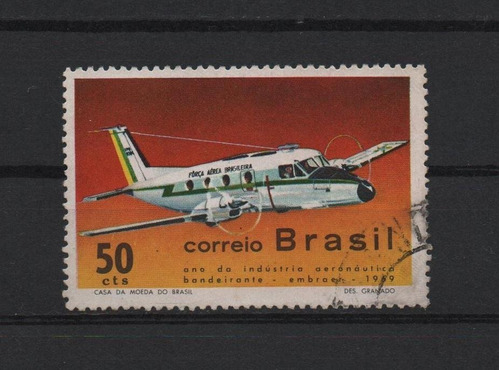 Selo Brasil,ind. Aeronaútica /avião Bandeirante 1969 ,usado.