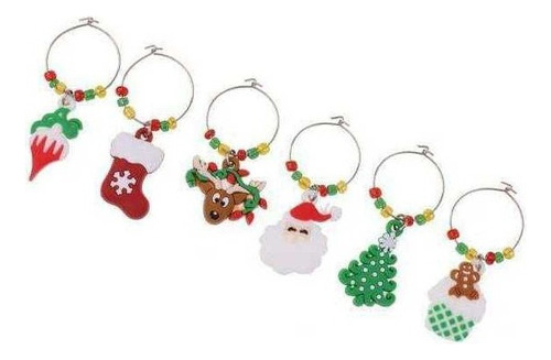 3x6pcs Navidad Santa Claus Vino Encantos Marcador Anillos