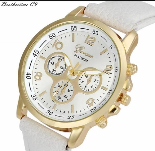 Relogio Geneva Feminino Dourado, Pulseira De Couro, Barato