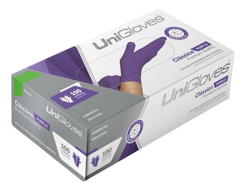 Luva Latex Com Pó Unigloves Clássico Premium Quality 100unid Cor Roxo Tamanho Ep