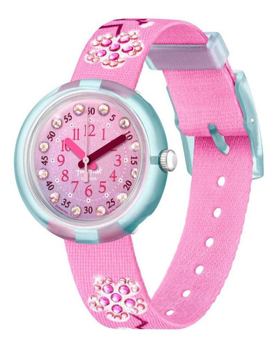 Reloj Flik Flak Sparkling Cherry Blossom Para Niños Zfpnp102 Color de la malla Rosa chicle Color del bisel Celeste Color del fondo Rosa chicle