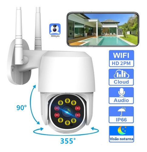Imagem 1 de 7 de Cámara 360 Wifi De Segurança Hd 1080p Com Alarme