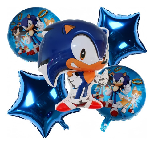 Kit Globos Metálicos (5 Piezas) - Fiesta Temática Sonic