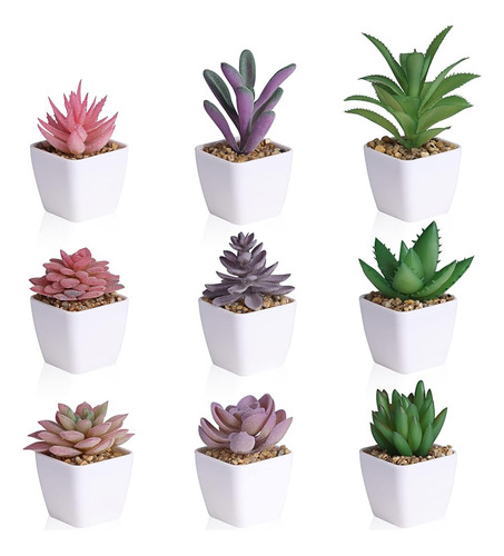 ~? Cewor 9pcs Plantas Suculentas Artificiales En Macetas, Su