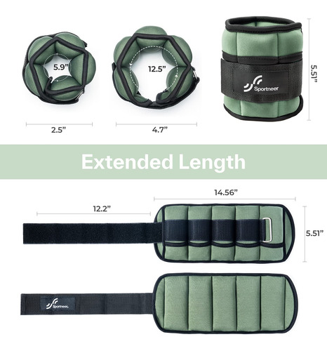 Tobilleras Deportivas Con Peso Ajustable Hasta 5 Lb Verde Verde