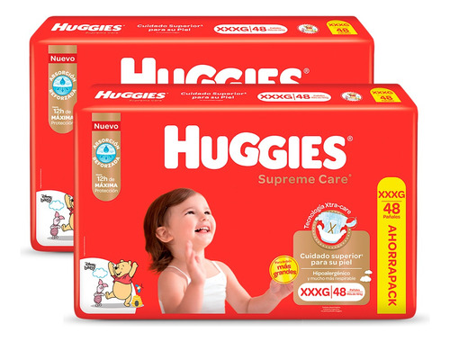 Pañales Huggies Supreme Care Ahorrapack M G Xg Xxg Xxxg X 2