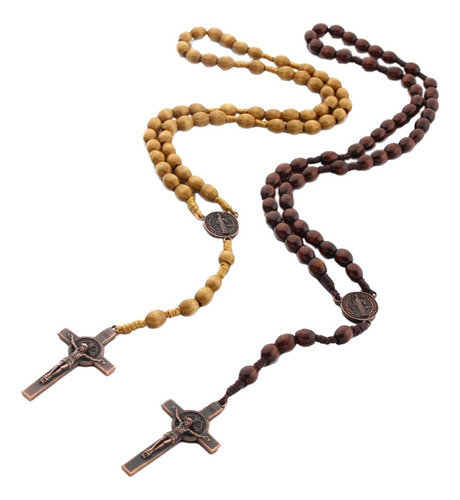 Collares Con Forma De Rosario De Madera Hechos A Mano, Colla