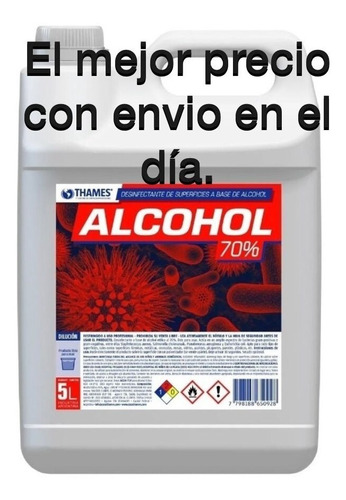 Bidón Alcohol Etílico 70% Sanitizante Liquido 5lt  X8 Unidad