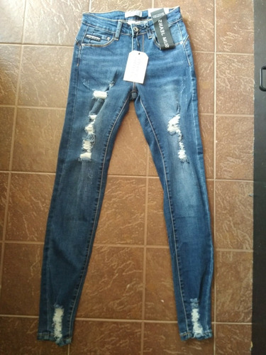 Jeans Para Dama, De Temporada. Ajustable Y Rasgado 