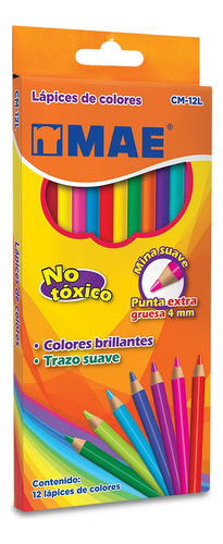 Caja De 12 Lápices De Colores Redondos Mae Cm-12l