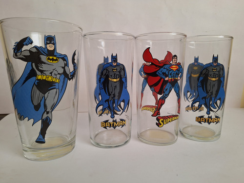 4 Vasos De Batman Y Superman Año 1999 Excelente Estado Transparente (Usado)