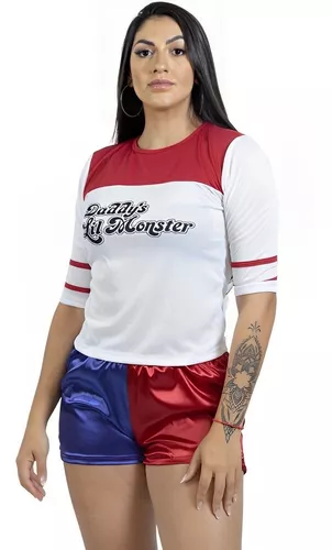 Conjunto Blusa + Short - Roupa Arlequina Esquadrão Suícida