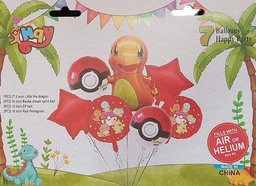 Balão Bexiga Metalizado Pokémon Kit 07 Balões Festa