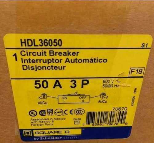 Interruptor Termomagnetico 3x50a Square D Hdl36050 Nuevo