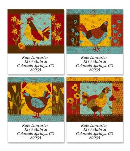 Calico Chicken Square Return Address Labels (4 Diseños) 144