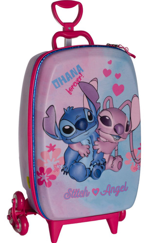 Mochila De Carrinho Stitch E Angel Infantil 3d Impermeável Cor Rosa
