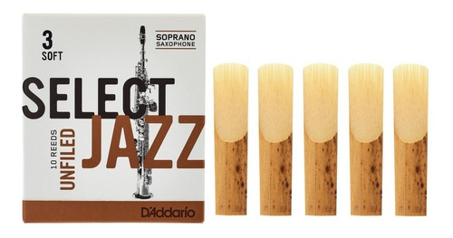 Kit 5 Palhetas Select Jazz - Unfiled - Sax Soprano 3 Soft