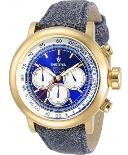 Invicta Vintage 13057 Pulseira Couro Azul Gold 18k
