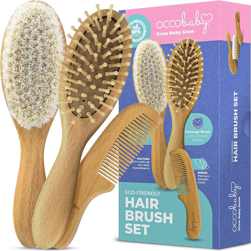 Occobaby Juego De Cepillos De Madera Para Bebés Para Recién