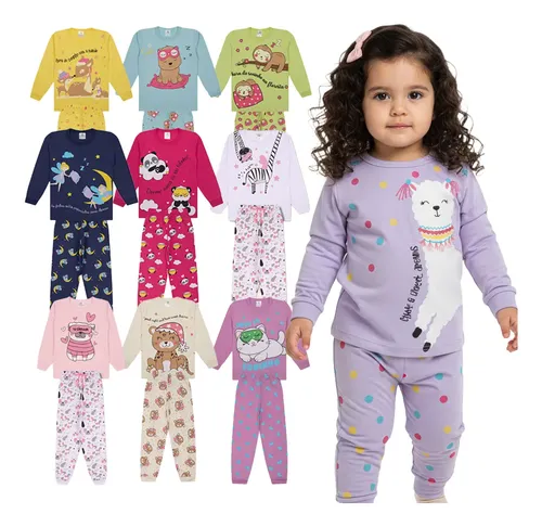Kit 2 Pijamas Bebê Menina Manga Longa 100% Algodão