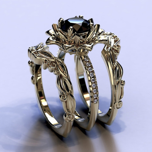 Anillo De Lujo Para Mujer Con Circonitas Negras Con Forma D
