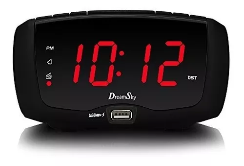 DreamSky Radio despertador para dormitorio con 2 puertos de carga USB,  reloj de noche eléctrico con números grandes regulables de 1.4 pulgadas,  radio