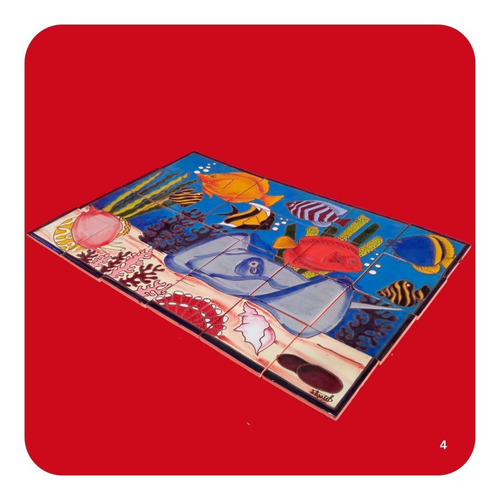 Imagen 4 de 4 de Mural Retablo De Talavera Poblana Acuario 65x43 Cm M4