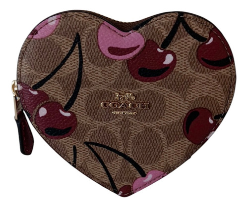 Monedero Corazón Coach Cerezas Monogram Signature Original Marrón Monogram/cerezas