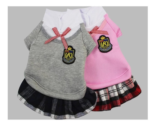 Ropa Para Mascotas De Colegial Gris Con Falda