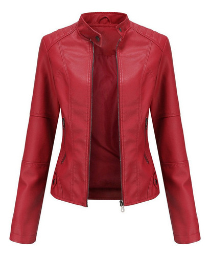 Nuevo Cazadora Biker Casual De Piel Para Mujer